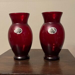 Vintage 1950's Royal Ruby Red Glass Vase By Anchor Hocking- USA